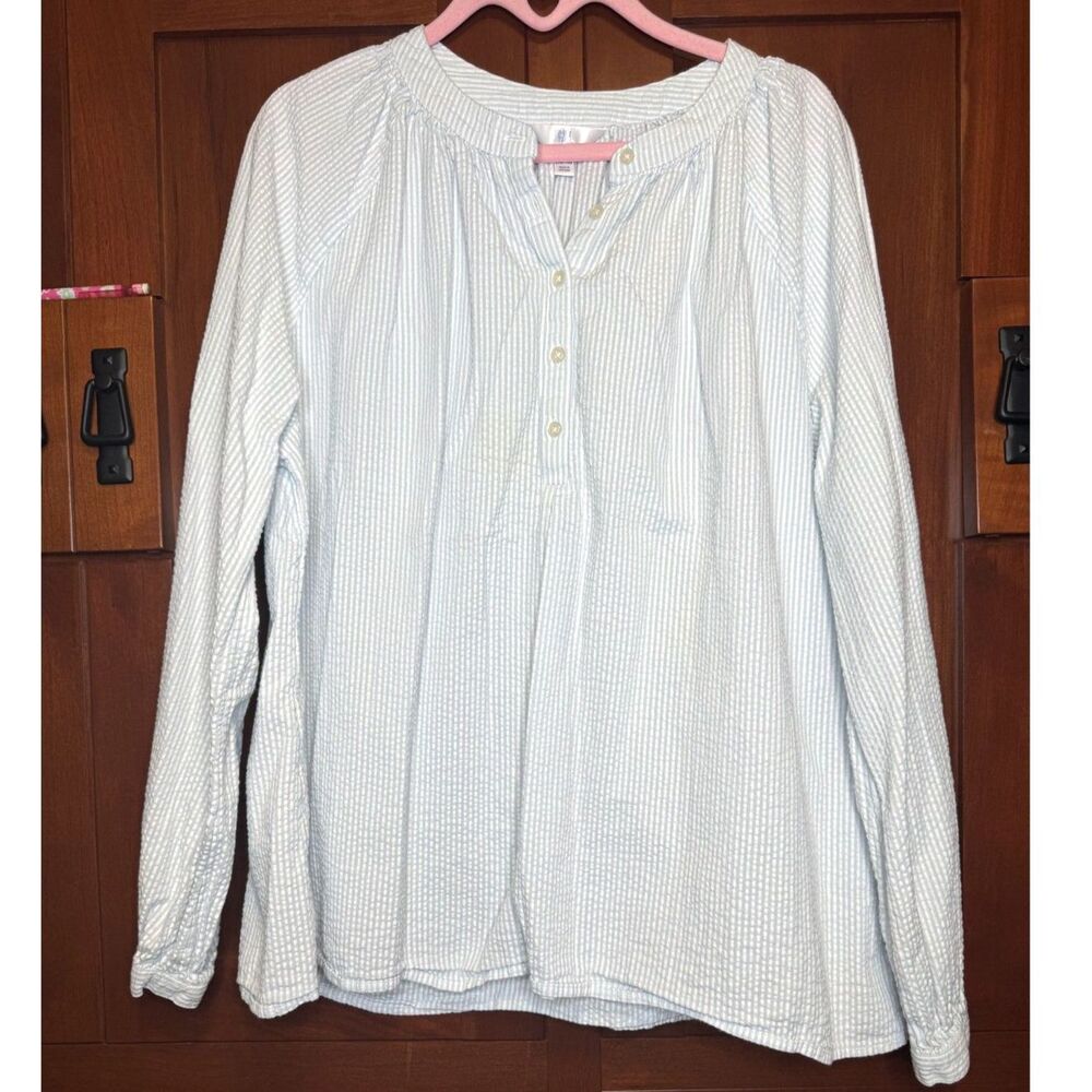 Time and Tru Light Blue White Striped Blouse Long Sleeve Peasant Top Size XL